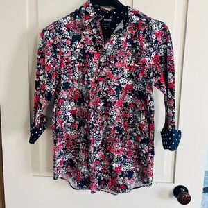 Chaps Women's No Iron Floral Button Down Shirt - Pink and Navy